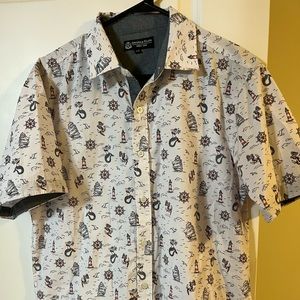 Sea-themed white/red/grey button up